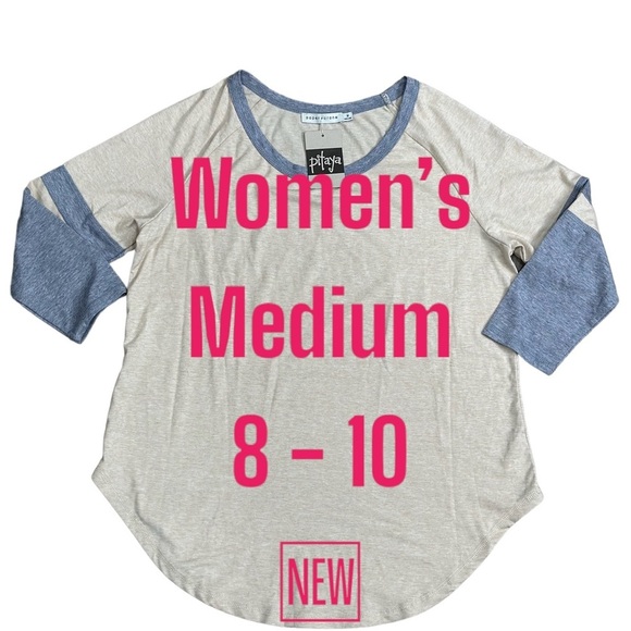 Women's Pitaya Medium 8 - 10 Crewneck Shirt Tan Gray Baseball Tee Raglan Stretch - Picture 2 of 8